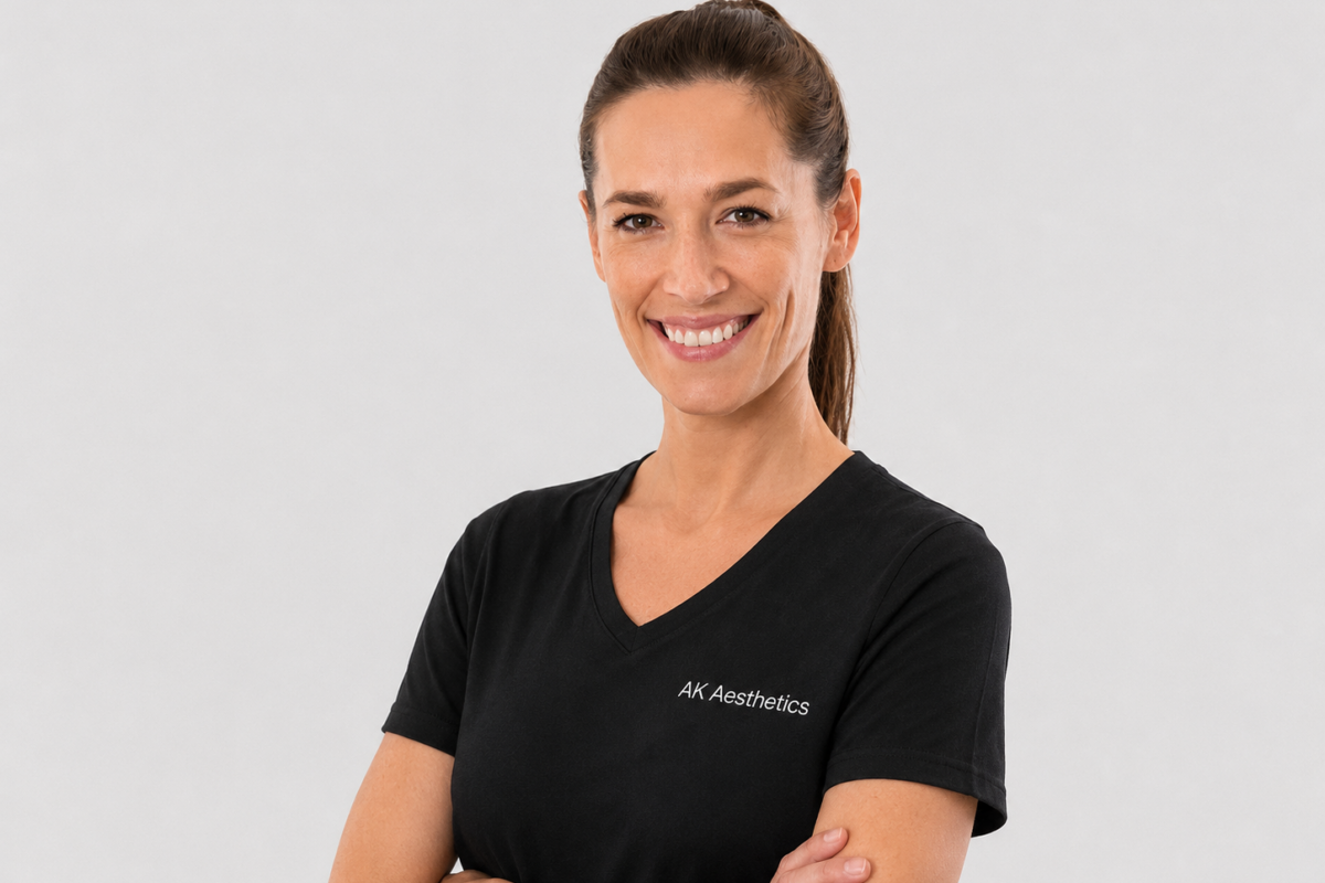 Plastikkirurg Julie Allen i hvid kittel